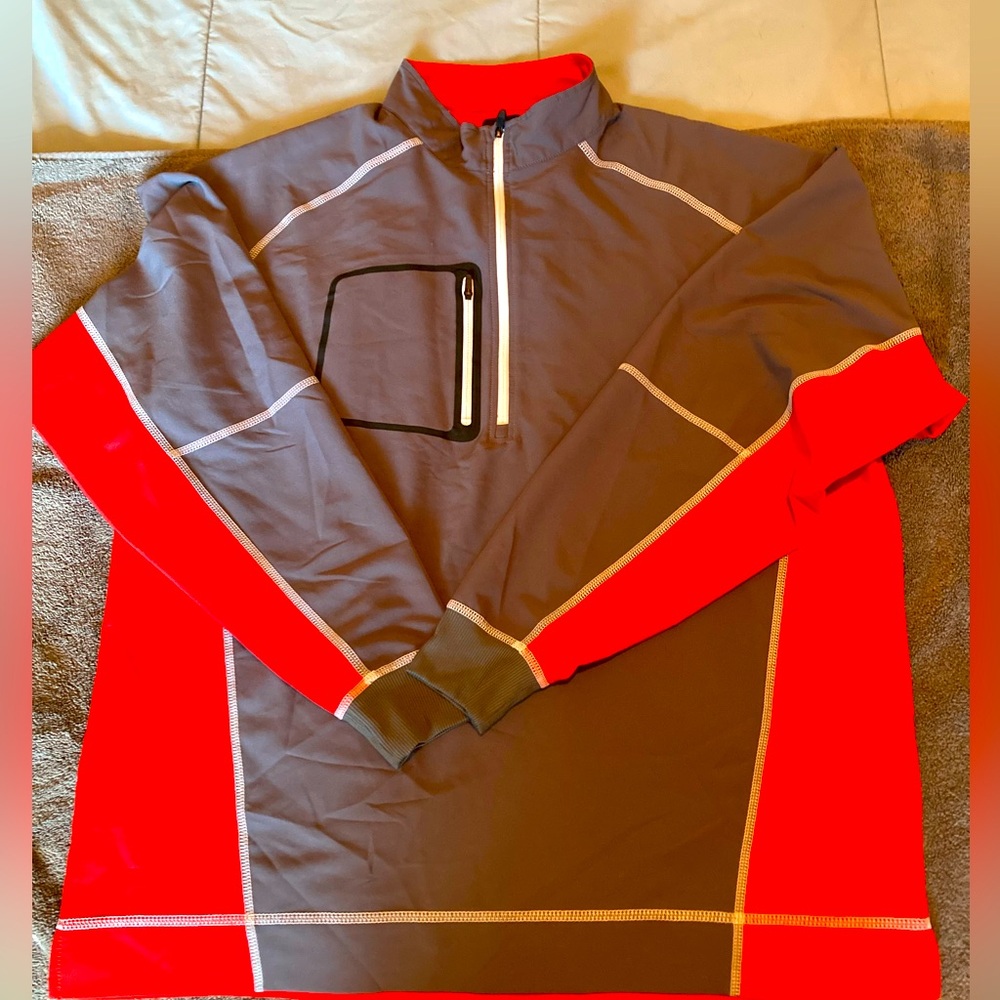 Footjoy Red Grey Light Weight 1/4 Zip With Chest Pocket.